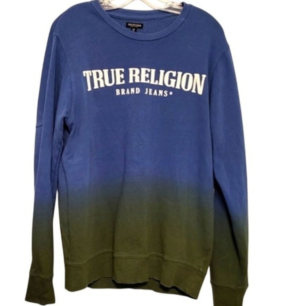 True Religion Men's Sweatshirt World Tour Blue Black Ombre Pullover Size‎ Small